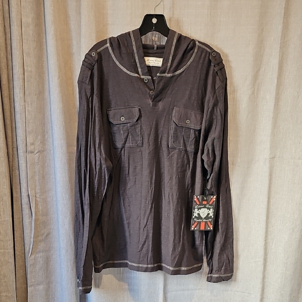 Lions Crest Charcoal Grey Hooded Shirt